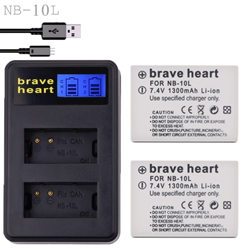 Аккумулятор для камеры 2 шт NB10L NB 10L + зарядное устройство с двумя USB и ЖК дисплеем