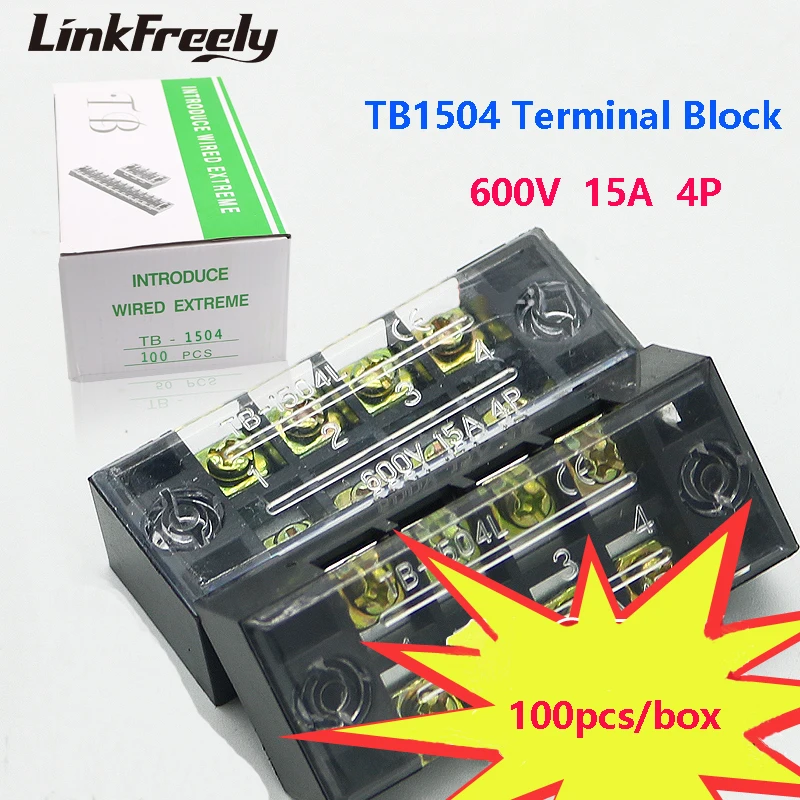 TB1504 2 шт. двухрядный винтовой клеммный блок полоса 4P 15A/600 в электрический провод
