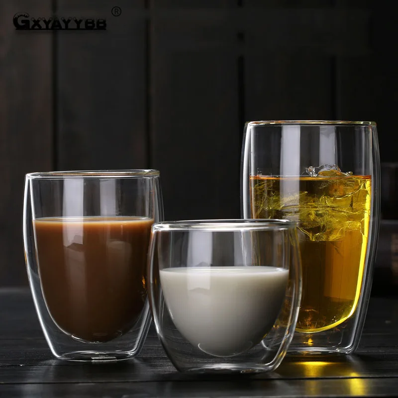 Стеклянная чашка gxyaybb 80 мл/150 мл/250 мл/350 мл/450 мл двухслойная кофейная кружка из