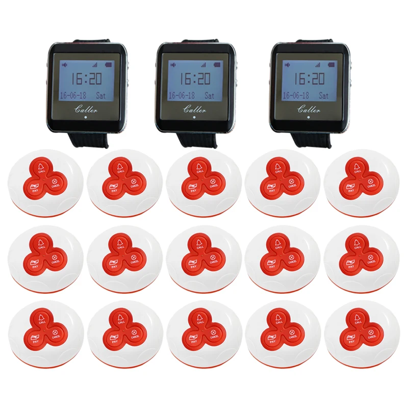 3pcs Watch Pager Receiver+15pcs Call Button 433MHz Wireless Restaurant Calling System Waiter Call Pager System
3pcs Watch Pager Receiver+15pcs Call Button 433MHz Wireless Restaurant Calling System Waiter Call Pager System
