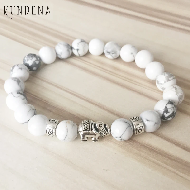 Natural Stone beaded bracelets for men and women White Howlite Elephant Charm Bracelet with Flower Spacers
Natural Stone beaded bracelets for men and women White Howlite Elephant Charm Bracelet with Flower Spacers