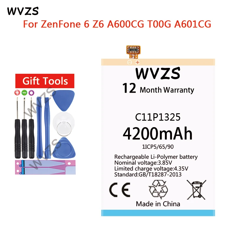 Wvzs 4200mAh литий-ионный аккумулятор C11P1325 для Asus ZenFone 6 A601CG A600CG T00G батареи | Мобильные