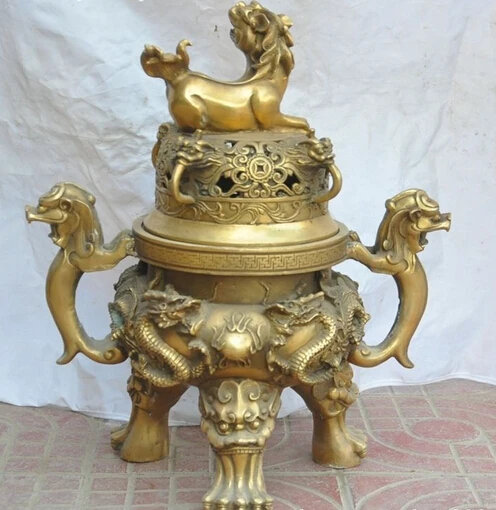 xd 001561 19"China fengshui bronze foo dog lion beast dragon statue incense burner Censer
xd 001561 19"China fengshui bronze foo dog lion beast dragon statue incense burner Censer
