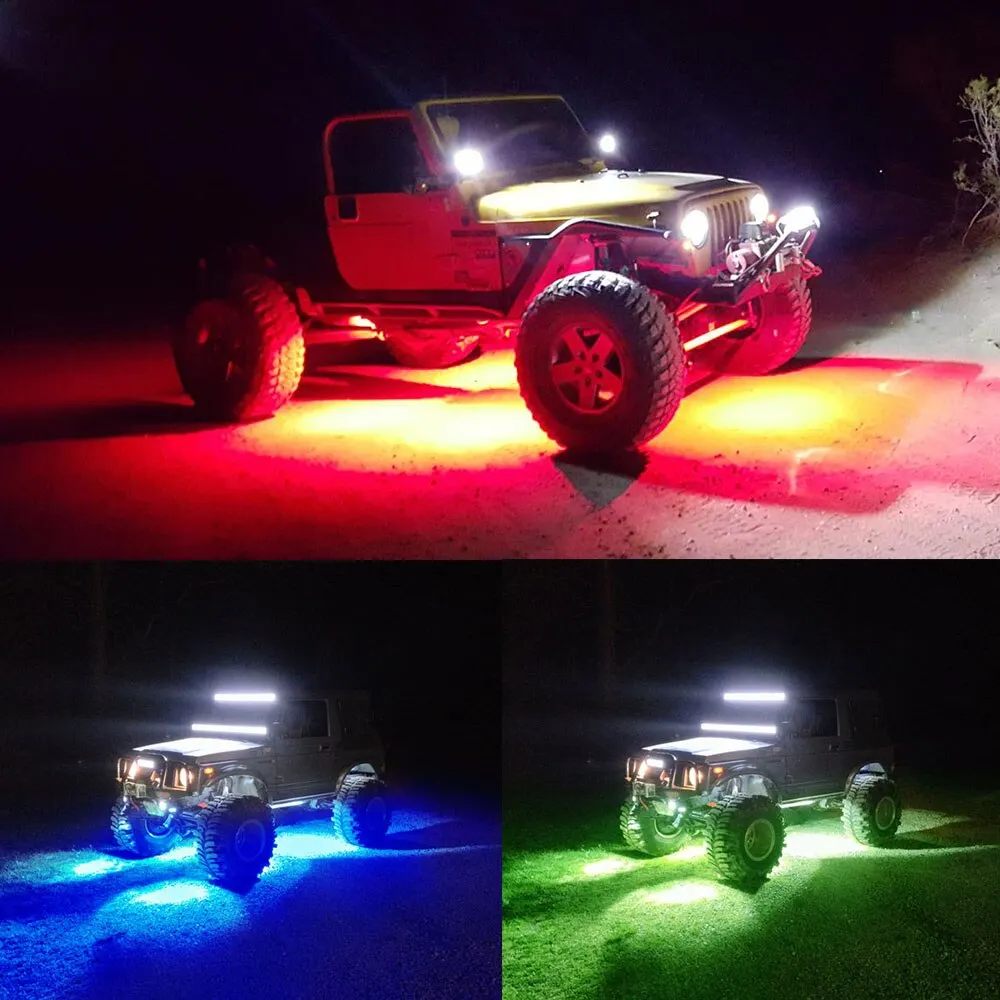 4pcs 12V RGB LED Rock Lights Wireless Controlled Music Flashing IP67 Waterproof for Jeep Off Road SUV Truck
4pcs 12V RGB LED Rock Lights Wireless Controlled Music Flashing IP67 Waterproof for Jeep Off Road SUV Truck