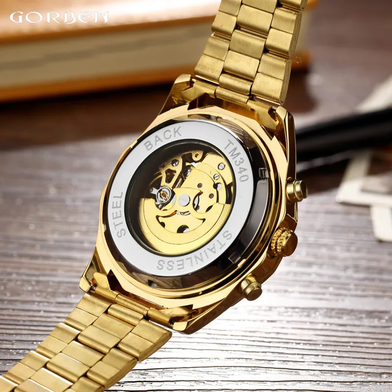 Роскошные цвет серебристый золотой Автоматический мужские механические часы