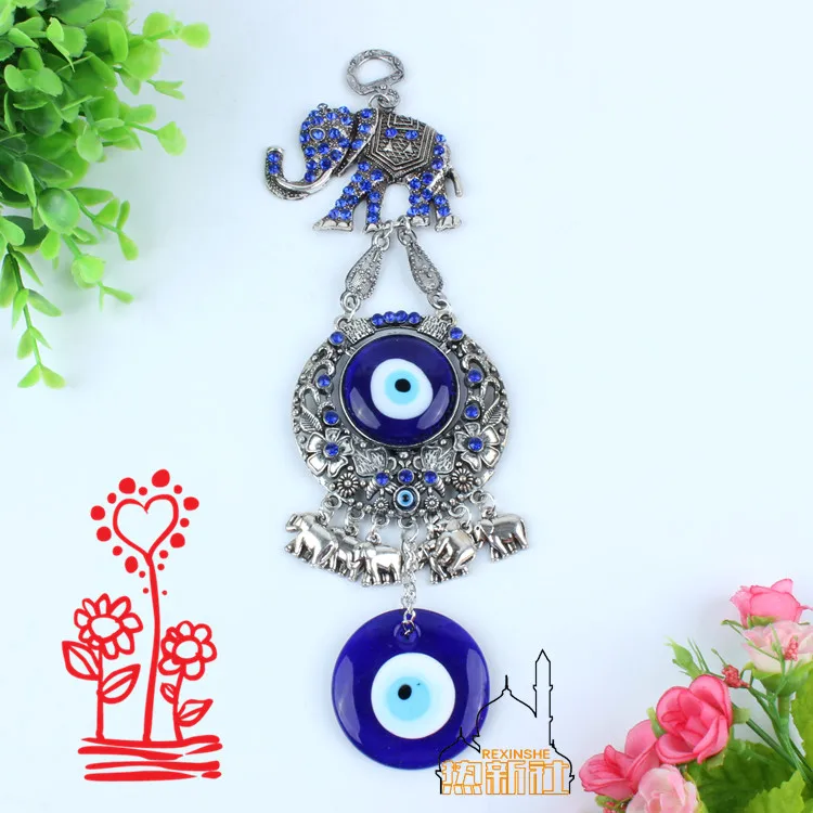 

Turkey blue diamond eye elephant Muslim peace metal pendant Jushi evil house wall hangings