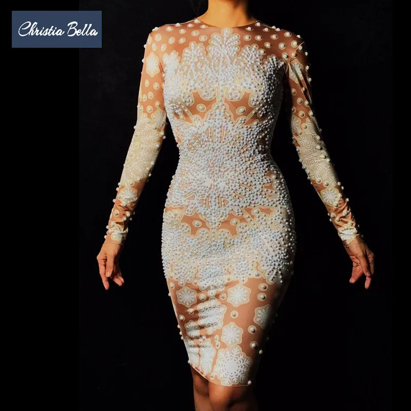 Christia Bella New Sexy Pearls Women Dress Snowflake Print Bodycon One-piece Dress Nightclub Party Singer Dress Stage Costumes
Christia Bella New Sexy Pearls Women Dress Snowflake Print Bodycon One-piece Dress Nightclub Party Singer Dress Stage Costumes