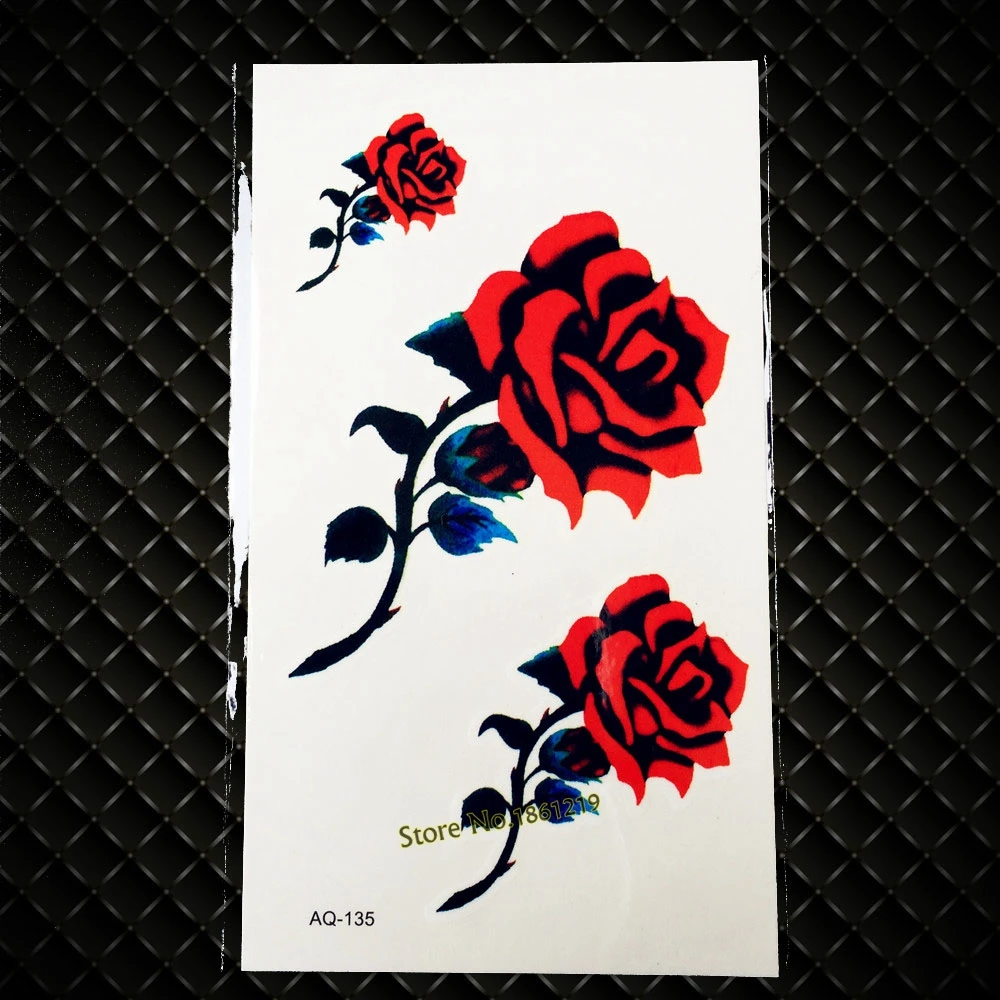 Фото Сексуальная 3D Красная Наклейка тату розы для женщин поддельные цветы рука назад(Aliexpress на русском)