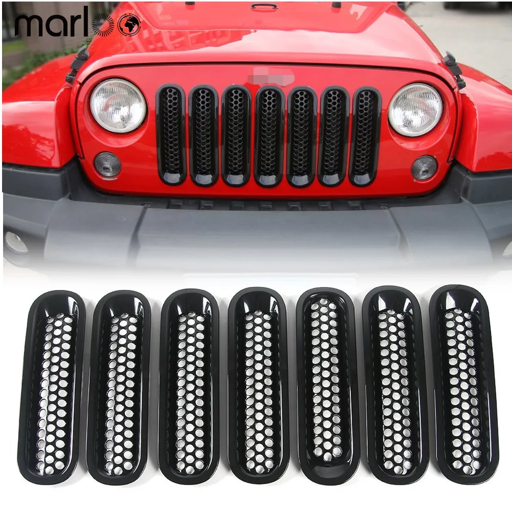 7 шт./компл. матовые черные вставки в переднюю решетку радиатора для Jeep JK Wrangler &