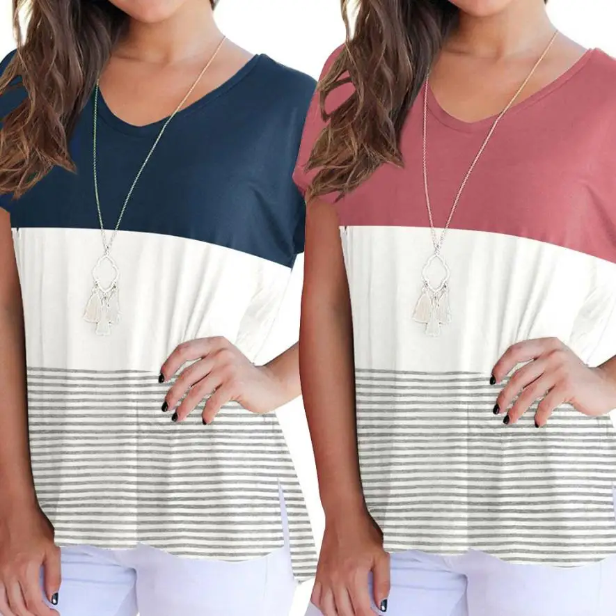 Women Short Sleeves Cotton Blend Shirts Fashion Shirts Tops Pink Block Stripe Casual Blouse Women Fashion 
Women Short Sleeves Cotton Blend Shirts Fashion Shirts Tops Pink Block Stripe Casual Blouse Women Fashion
