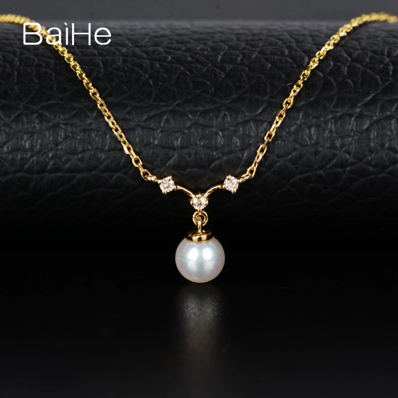 

Ожерелье BAIHE из 18-каратного желтого золота с натуральным пресноводным жемчугом 4 мм и бриллиантами, женское ожерелье, подарок на каждый день,...