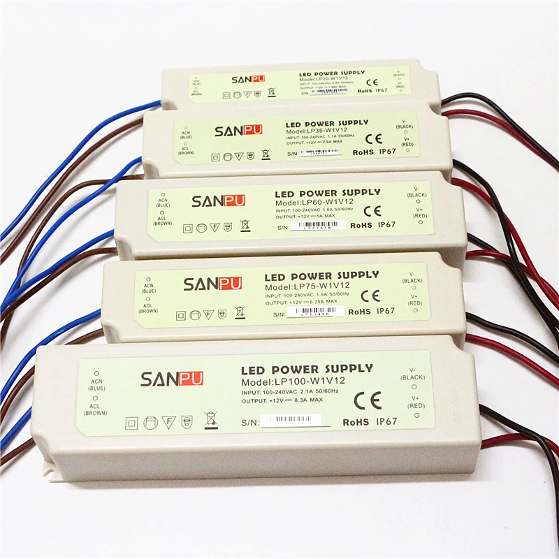 

IP67 Waterproof Lighting Transformer AC 110V 220V to DC 12V 24V LED Driver 20W 35W 60W 75W 100W Power Supply for RGB LED Strip