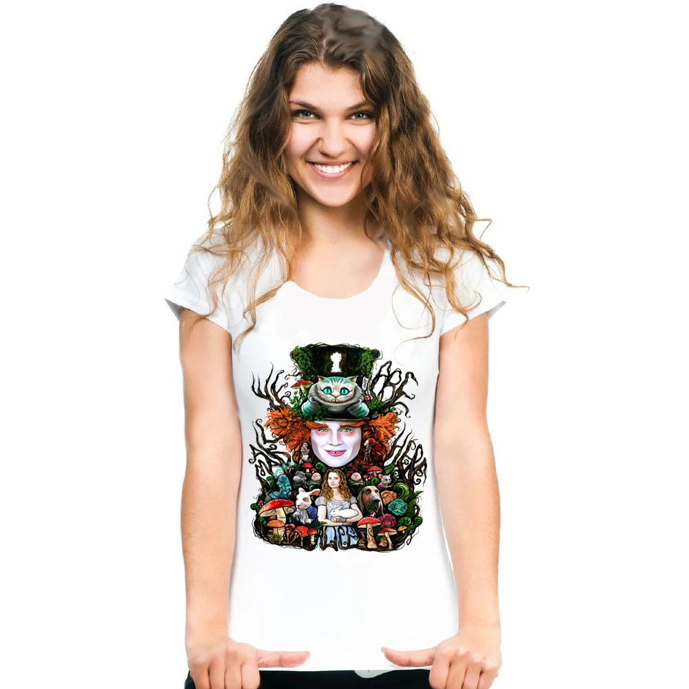 Летняя модная женская футболка с коротким рукавом We Are All Mad Here аниме картонные