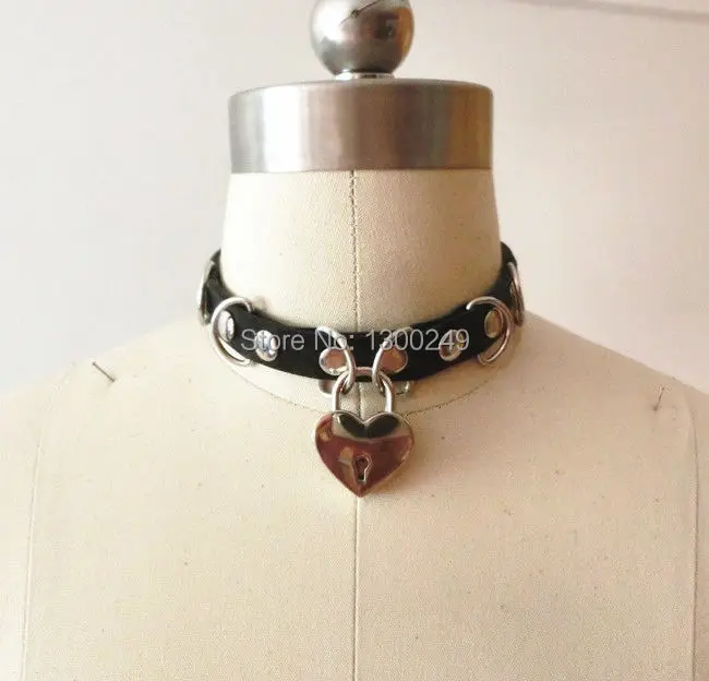 New Sexy Harajuku Handmade torques Safe Sweet Heart Lock Stud Collar belt Punk Rock Goth Choker leather Necklace Free shipping | Украшения