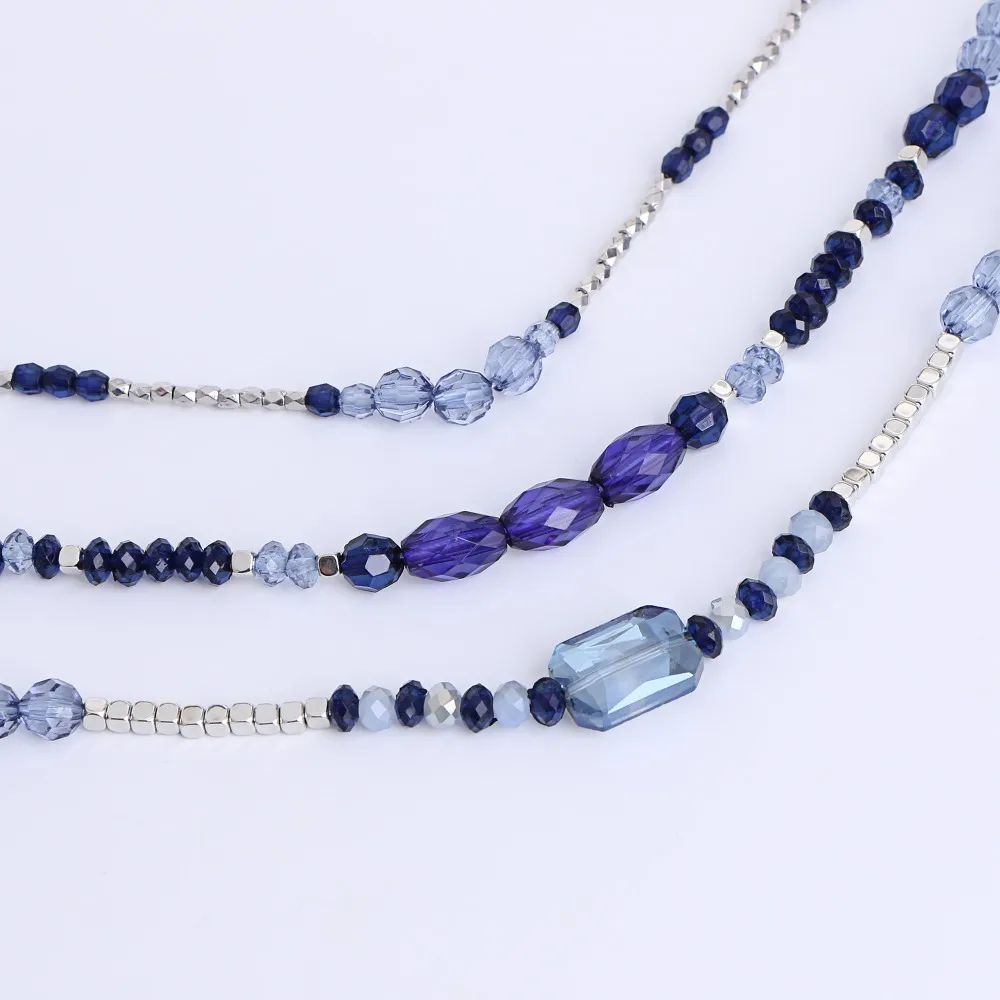 Женское многослойное ожерелье Коми с голубыми кристаллами на цепочке колье в