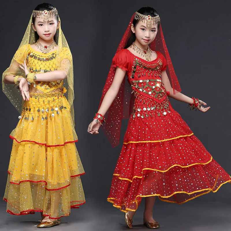 4 Color Bollywood Dance Costumes for Kids Girls Belly Dance Clothing Indian Dance Suits Children Oriental Dance Wear
4 Color Bollywood Dance Costumes for Kids Girls Belly Dance Clothing Indian Dance Suits Children Oriental Dance Wear