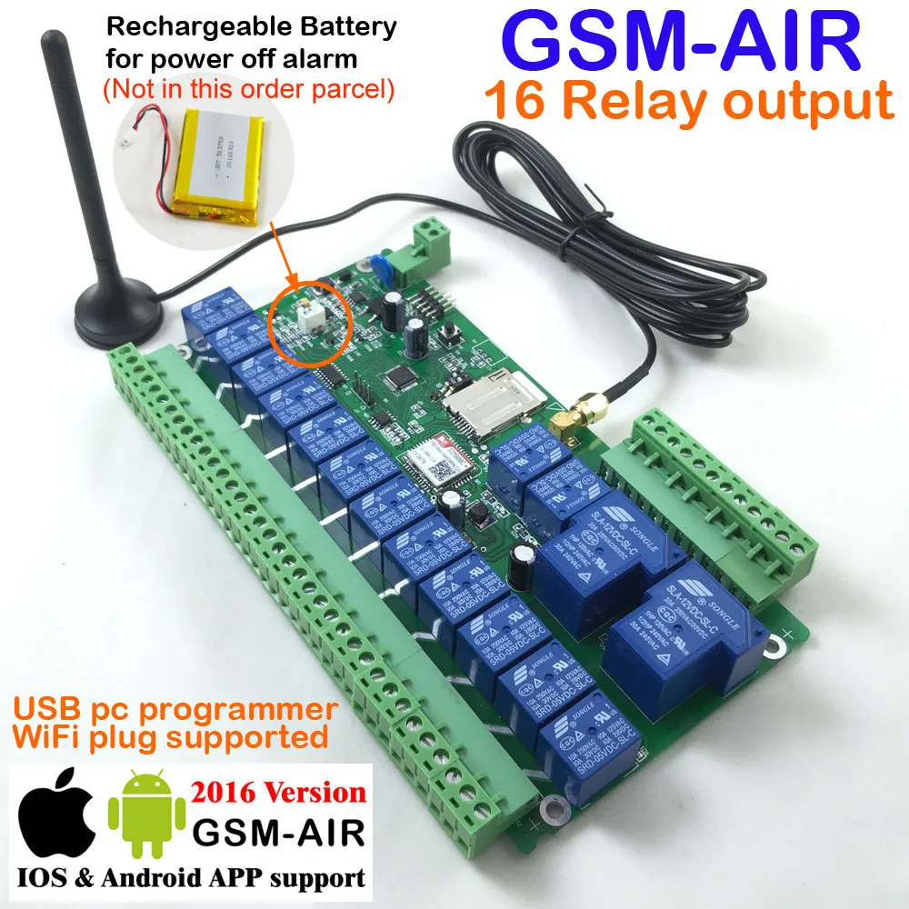 Free shipping GSM remote switch board ( GSM-AIR) / Sixteen relay output control Battery on for power off alarm | Безопасность и