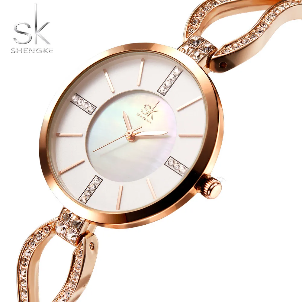 Shengke Элитный бренд Для женщин браслет часы Diamond Dial уникальный элегантный Дизайн
