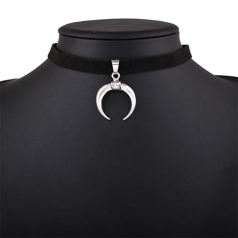 Фото Готический чокер для девочек черный 1 шт. Подвеска ожерелье Moon Exquesite ручная работа