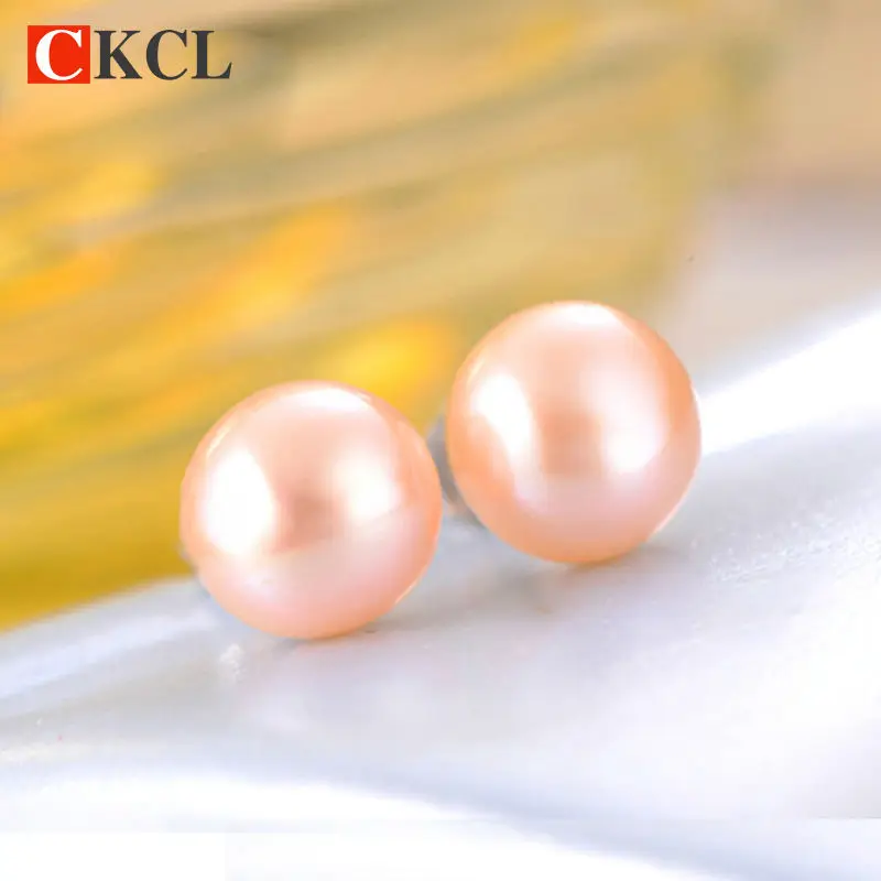 Фото Женские серьги гвоздики серебряного цвета с жемчугом 7 мм и 8 мм|pearl stud earrings|stud