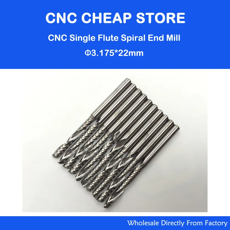Promotion 10pcs/lot 1/8" High Quality Cnc Bits Single Flute Spiral Router Carbide End Mill Cutter Tools 3.175 x22mm
Promotion 10pcs/lot 1/8" High Quality Cnc Bits Single Flute Spiral Router Carbide End Mill Cutter Tools 3.175 x22mm
