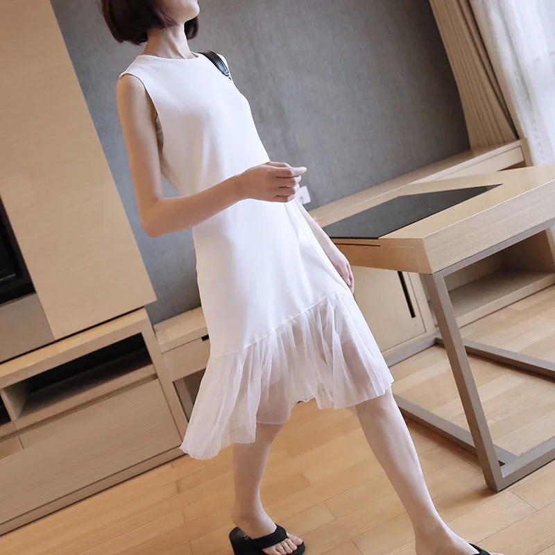 Sleeveless vest a word dress 2019 summer new women's fashion mesh stitching knit
Sleeveless vest a word dress 2019 summer new women's fashion mesh stitching knit
