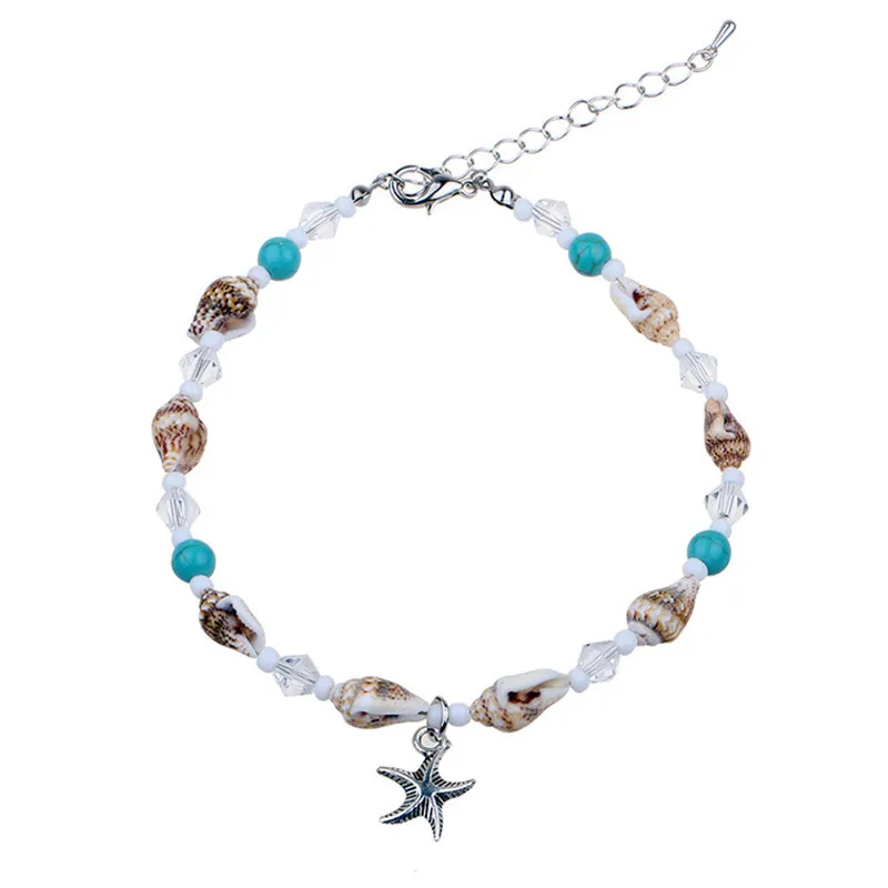 

Bohemian Beads Woven Starfish Pendant Bracelet Anklet Fashion Design Sexy Conch Crystal Weave Lady Beach Walking Foot Jewelry