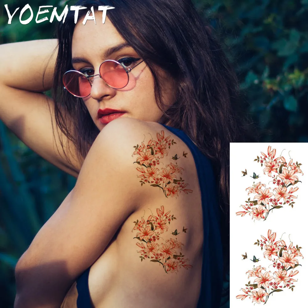 Orange Acacia flowers arm shoulder tattoo stickers flash henna tattoo fake waterproof temporary tattoos sticker women on body
Orange Acacia flowers arm shoulder tattoo stickers flash henna tattoo fake waterproof temporary tattoos sticker women on body
