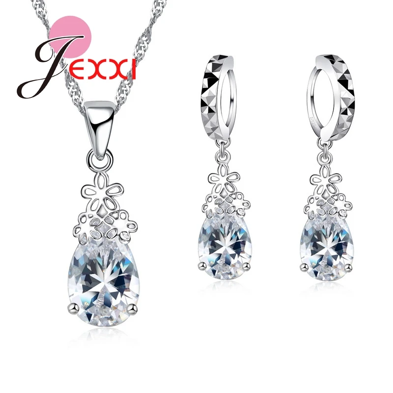 Trendy 925 Sterling Silver CZ Crystal Drop Necklace Earrings Brincos Bride Women Wedding Engagement Jewelry Sets Gift
Trendy 925 Sterling Silver CZ Crystal Drop Necklace Earrings Brincos Bride Women Wedding Engagement Jewelry Sets Gift