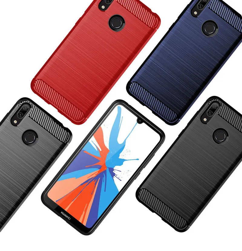 Карбоновый чехол для телефона Huawei Y7 Prime 2019 силиконовый мягкий накладка Pro