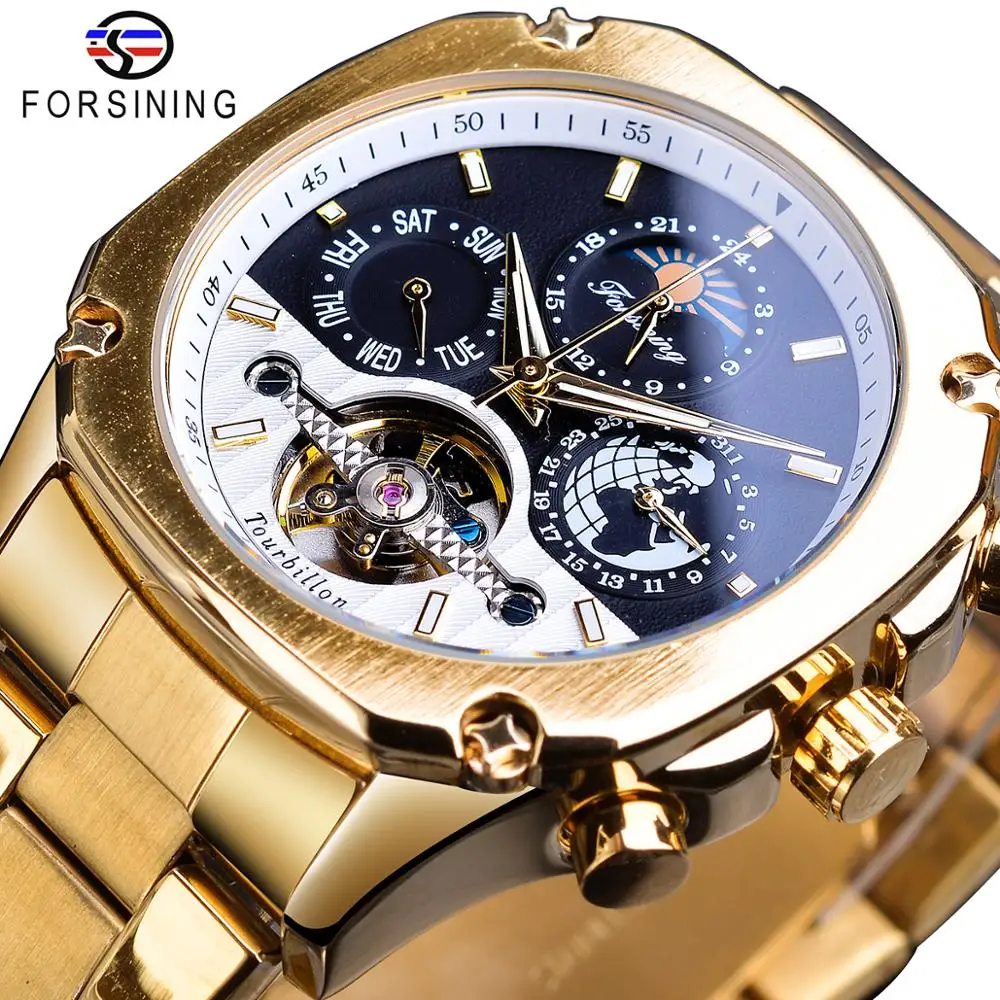Forsining Tourbillon Automatic Watch Mens Mechanical Watches Moonphase Date Self-Winding Male Steel Wristwatch Relogio Masculino
Forsining Tourbillon Automatic Watch Mens Mechanical Watches Moonphase Date Self-Winding Male Steel Wristwatch Relogio Masculino