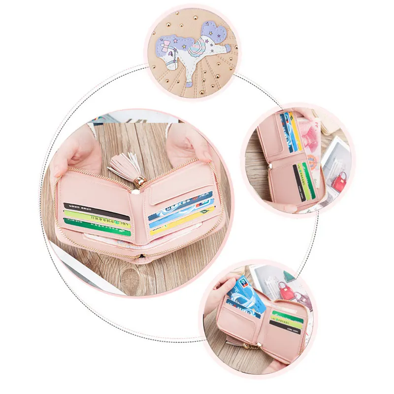 BONAMIE Cute Cartoon Fantasy Pony Short Purse Girls PU Leather Tassel Zipper Purse Bag Rivets Women Wallet Card ID Holder Bag
BONAMIE Cute Cartoon Fantasy Pony Short Purse Girls PU Leather Tassel Zipper Purse Bag Rivets Women Wallet Card ID Holder Bag