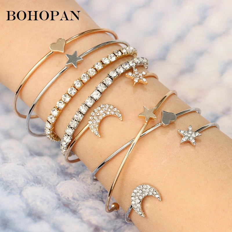 4pcs/set Crystal Bracelets & Bangles For Women Gold Silver Star Moon Heart Bangles Bohemia Fashion Jewelry Pulseras femme 2018
4pcs/set Crystal Bracelets & Bangles For Women Gold Silver Star Moon Heart Bangles Bohemia Fashion Jewelry Pulseras femme 2018