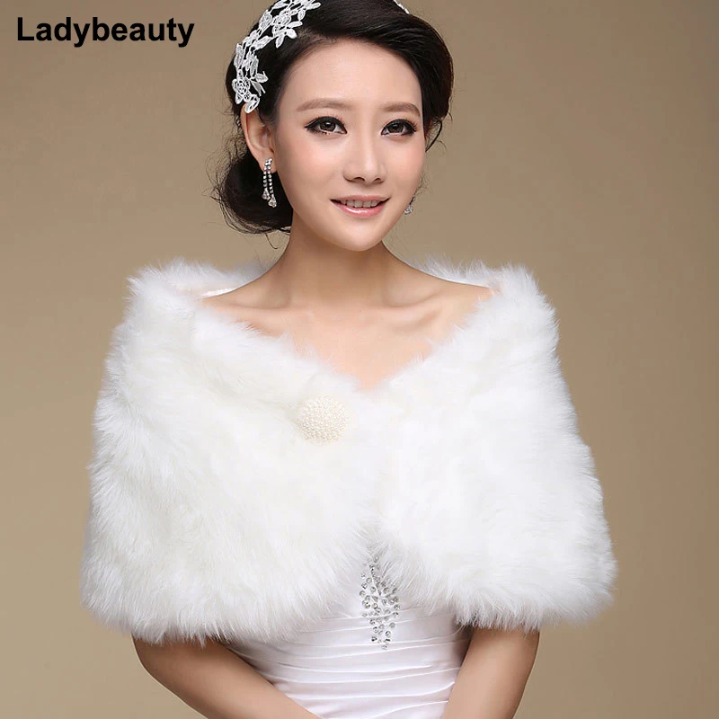 Женская свадебная шаль болеро Ladybeauty цвета слоновой кости 2018|shawl wedding|bridal wrapsfaux fur