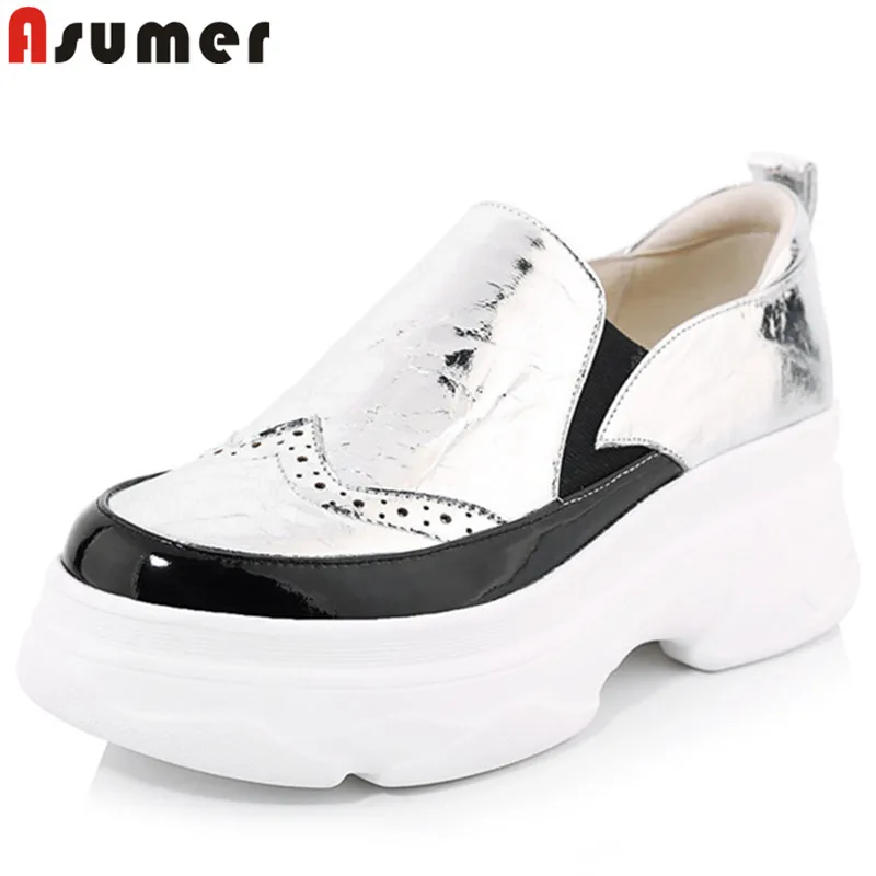ASUMER fashion new genuine leather shoes women round toe platform wedges shoes slip on Thick sole elevator shoes women
ASUMER fashion new genuine leather shoes women round toe platform wedges shoes slip on Thick sole elevator shoes women