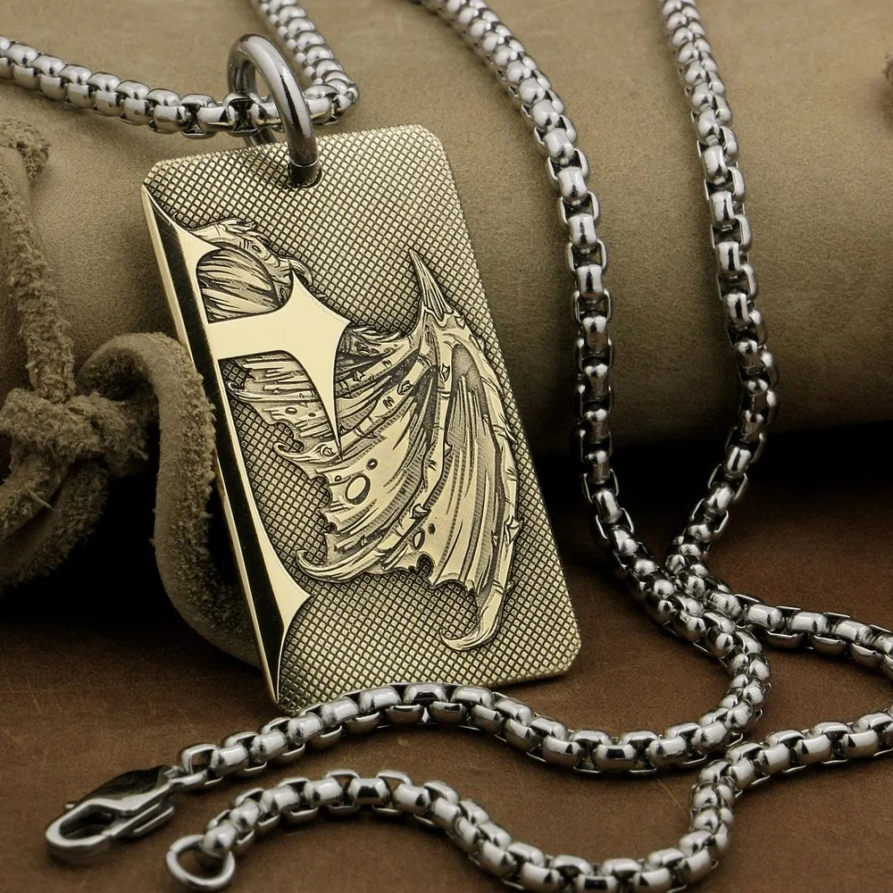 LINSION High Detail Deep Laser Engraved Brass Devil Wing Cross Pendant Biker Punk Dogtag 9X029B Steel Necklace 24 inches
LINSION High Detail Deep Laser Engraved Brass Devil Wing Cross Pendant Biker Punk Dogtag 9X029B Steel Necklace 24 inches