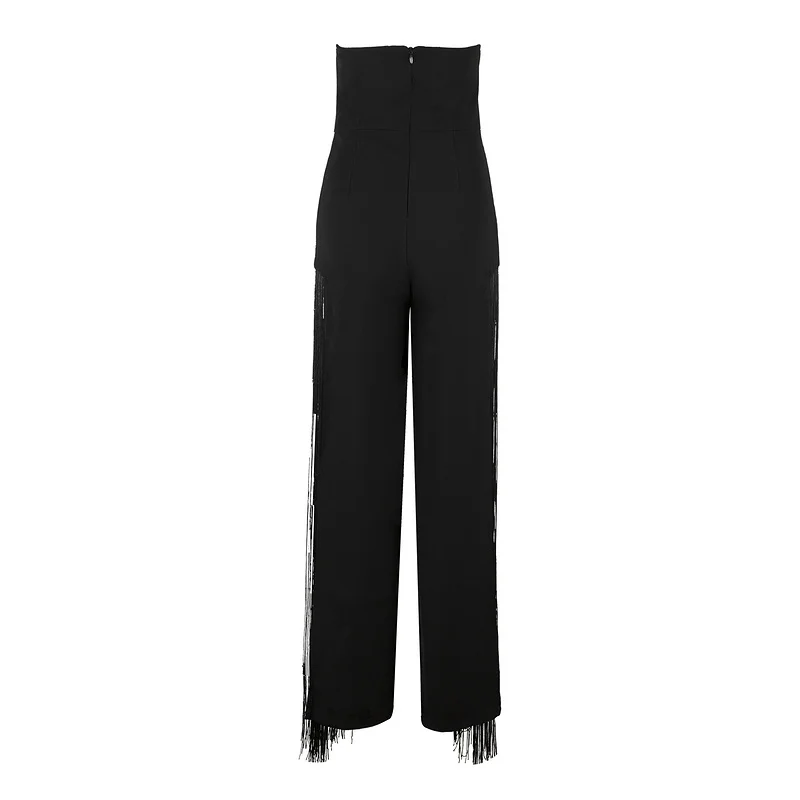 Women Sexy Strapless Jumpsuits Fashion Black Tassel Off Shoulder Backless Elegant Soild Bodycon Remper Celebrity Party Jumpsuit
Women Sexy Strapless Jumpsuits Fashion Black Tassel Off Shoulder Backless Elegant Soild Bodycon Remper Celebrity Party Jumpsuit