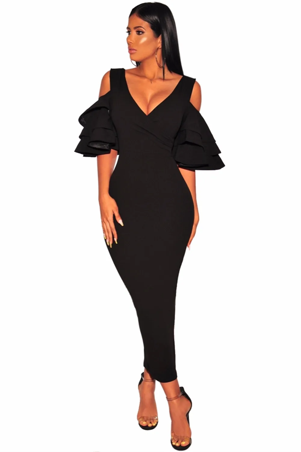 2018 Vestidos De Mujer Sexy Clothing Ladies Dresses Black Tiered Sleeve Cold Shoulder Bodycon Dress Summer
2018 Vestidos De Mujer Sexy Clothing Ladies Dresses Black Tiered Sleeve Cold Shoulder Bodycon Dress Summer