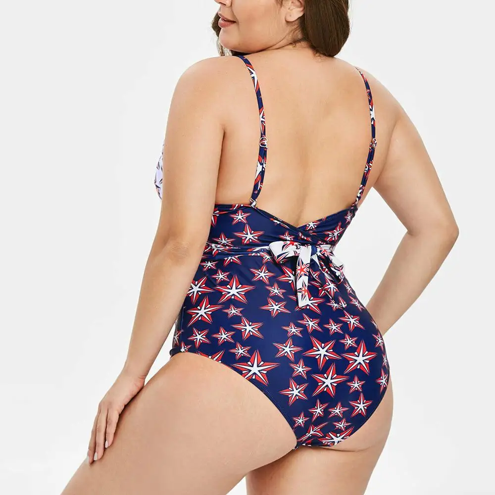 Модный женский пляжный комплект бикини с принтом флага 4 июля большие размеры