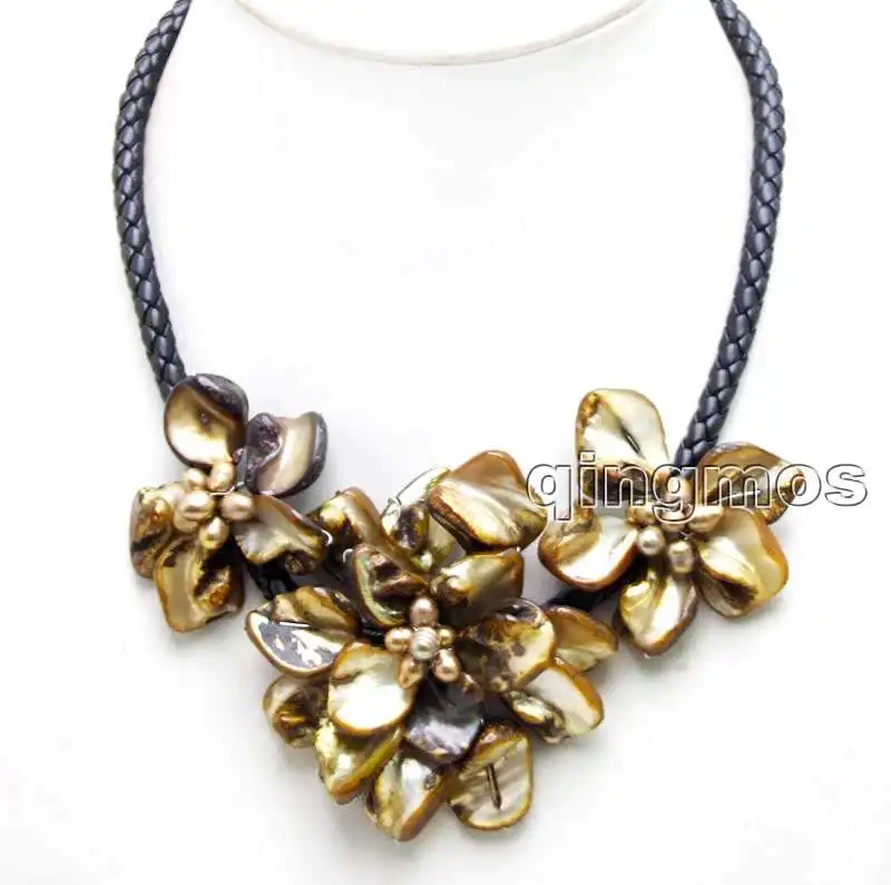 Big 1 piece 70mm and 2 piece 50mm Brown Baroque Shell Flower and Natural Pearl pendant Black 6mm Rope 18'' Necklace-nec6332
Big 1 piece 70mm and 2 piece 50mm Brown Baroque Shell Flower and Natural Pearl pendant Black 6mm Rope 18'' Necklace-nec6332