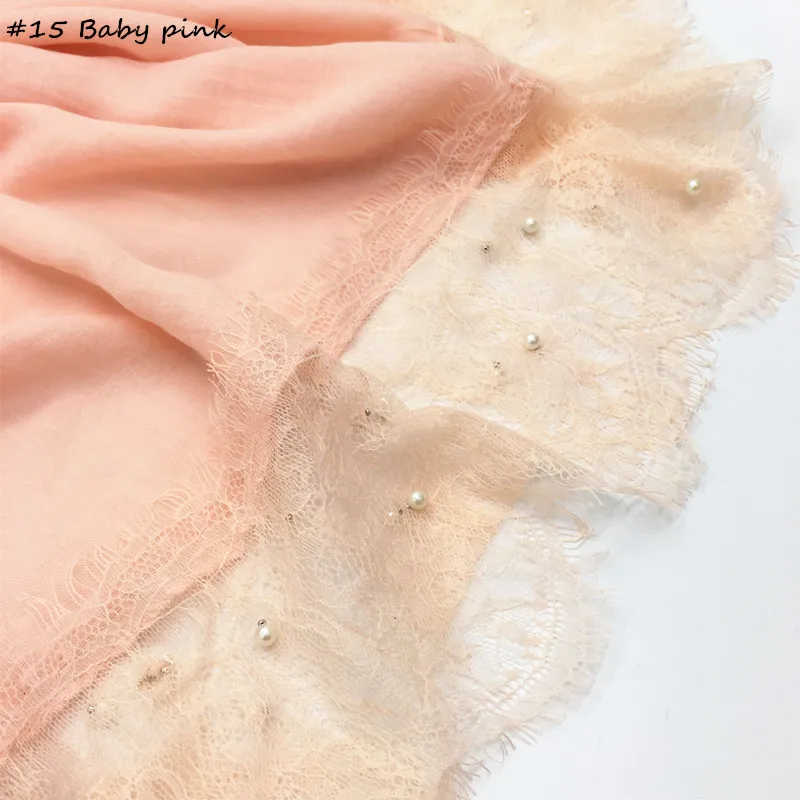 Hot sale luxury 2 sides lace edges pearls plain solid shawl viscose muslim women scarves hijabs beads scarf Eid gifts 50pcs
Hot sale luxury 2 sides lace edges pearls plain solid shawl viscose muslim women scarves hijabs beads scarf Eid gifts 50pcs