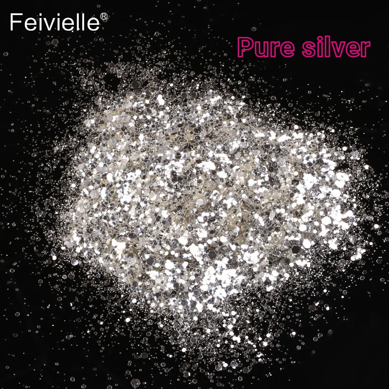 Feivielle Новый 3g/коробка Смешанные Лазерные накладки для ногтей серебристый