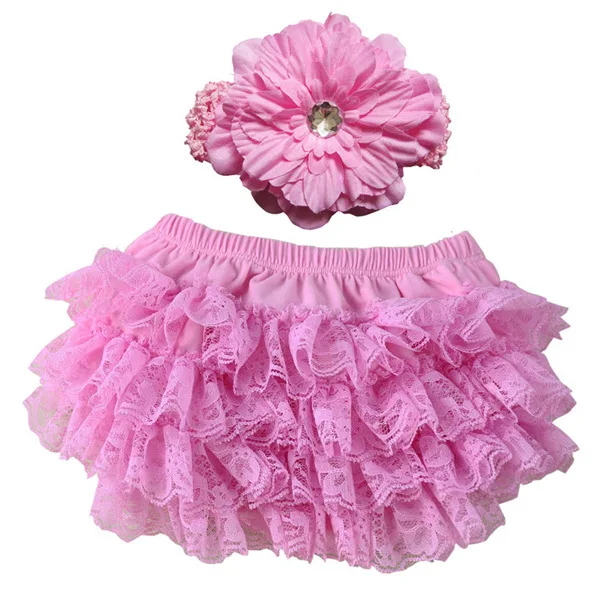 

Cute Baby Lace Shorts with Flower Headband Sets Infant Posh Petti Ruffles Bloomers Kids Cotton Diaper Covers Underwear 24pcs/lot