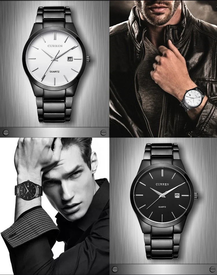 Новый Топ Элитный бренд кварцевые часы Мужская мода платье тег черный полный