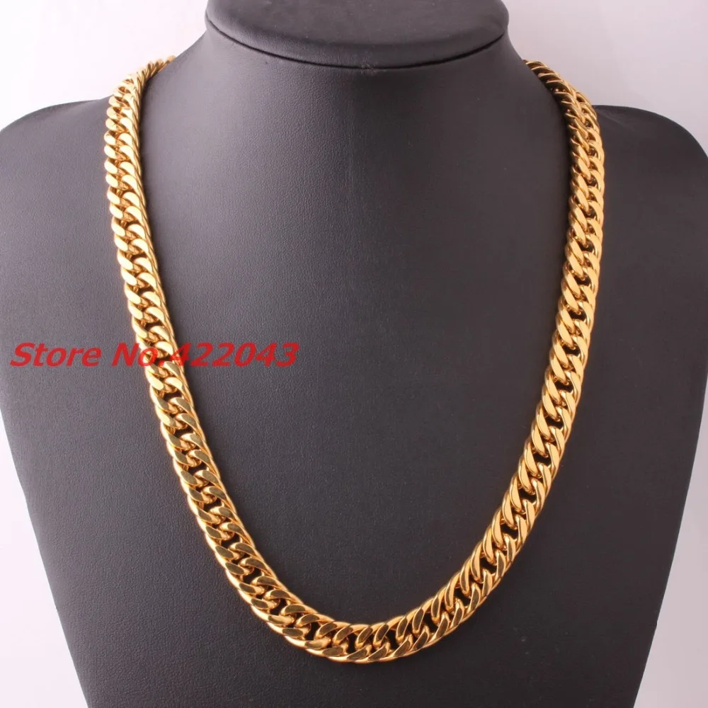 7-40" Mens Jewelry 12mm Gold color 316L Stainless Steel Womens Curb Cuban Chain Necklace Top Quality Ornaments
7-40" Mens Jewelry 12mm Gold color 316L Stainless Steel Womens Curb Cuban Chain Necklace Top Quality Ornaments