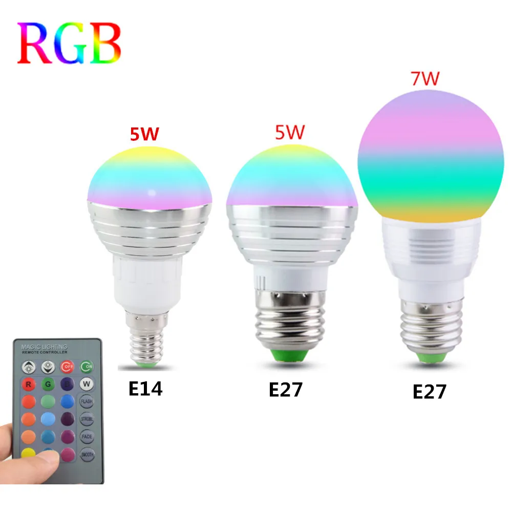 E27 E14 LED 16 Color Changing RGB Magic Light Bulb Lamp 85-265V 110V 120V 220V RGB Led Light Spotlight + IR Remote Control
E27 E14 LED 16 Color Changing RGB Magic Light Bulb Lamp 85-265V 110V 120V 220V RGB Led Light Spotlight + IR Remote Control