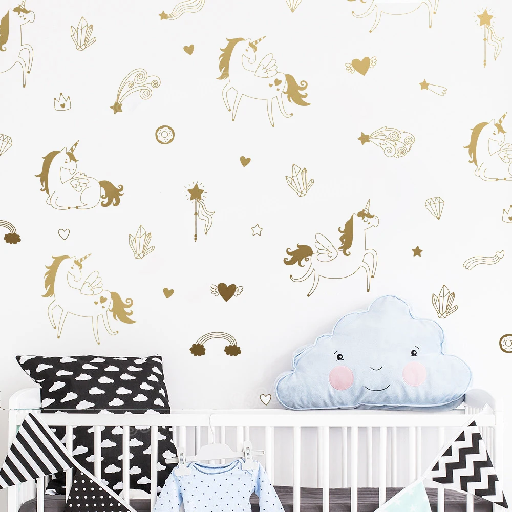 47 PCS Magical Unicorn Wall Art Stickers Kids Bedroom DIY Vinyl Wall Decal Mural Hearts Gold Self Adhesive Decal Wallpaper JW325
47 PCS Magical Unicorn Wall Art Stickers Kids Bedroom DIY Vinyl Wall Decal Mural Hearts Gold Self Adhesive Decal Wallpaper JW325