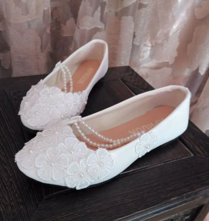 

Plus size 41 42 43 flats wedding shoes beading straps sweet romantic brides bridesmaid shoes lady girl party dress lace shoes