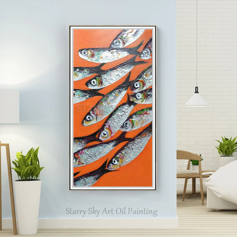 Unframed Handmade High Quality Abstract Modern Fishes Oil Painting on Canvas Funny Wall Art Fishes Acrylic Painting for Kitchen
Unframed Handmade High Quality Abstract Modern Fishes Oil Painting on Canvas Funny Wall Art Fishes Acrylic Painting for Kitchen