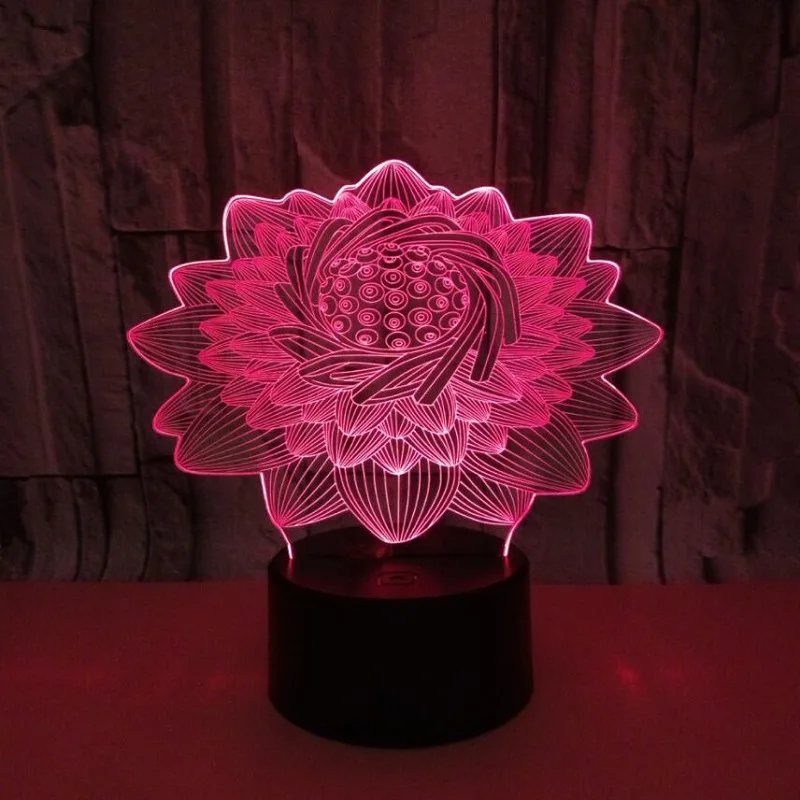 3D visual Colourful lotus flower Multi-colored Acrylic Light Creative gift Home Furnishing 7 color change Desktop Decoration
3D visual Colourful lotus flower Multi-colored Acrylic Light Creative gift Home Furnishing 7 color change Desktop Decoration